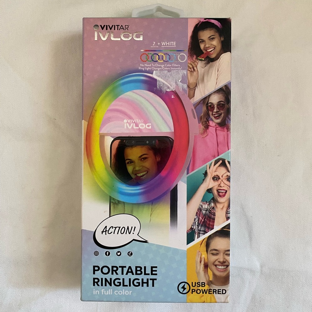 VIVITAR IVLOG PORTABLE RINGLIGHT IN FULL COLOR CLIP ON NEW 7 COLORS SEALED